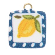 Square charm 9.5x8 mm UV print - Lemon - Stainless steel 304L Gilded - Yellow x1|raw }}