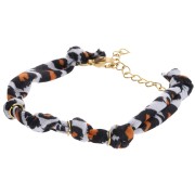 Knotted Fabric Bracelet with 3 Rings - 304L Gold Stainless Steel - Leopard x18cm|raw }}