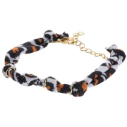 Knotted Fabric Bracelet with 3 Rings - 304L Gold Stainless Steel - Leopard x18cm