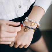 Knotted Fabric Bracelet with 3 Rings - 304L Gold Stainless Steel - Leopard x18cm