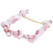 Fabric flower bracelet tied with 3 rings - Stainless steel 304L Gilded - White x18cm