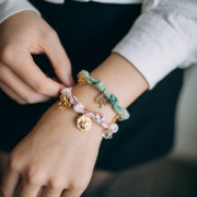 Knotted fabric bracelet with 3 rings - Stainless steel 304L Gold - Brown - Black x18cm