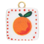 Square charm 9.5x8 mm UV print - Orange - Stainless steel 304L Gilded - White x1