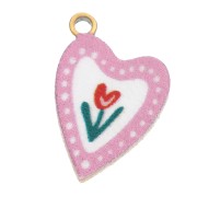 Heart charm 12x8 mm UV print - Tulip - Stainless steel 304L Gold - Rose x1|raw }}