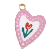 Heart charm 12x8 mm UV print - Tulip - Stainless steel 304L Gold - Rose x1