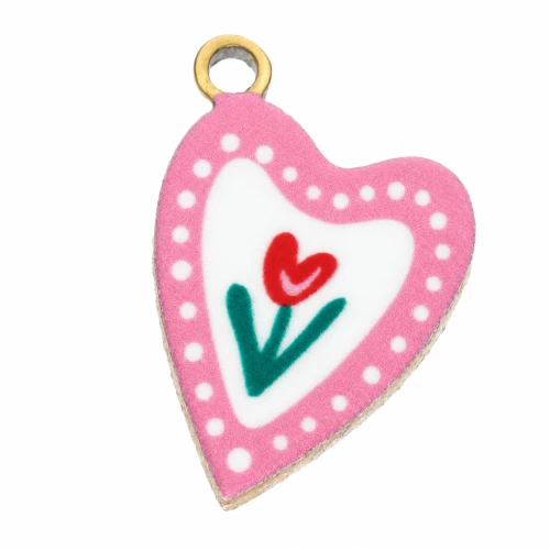 Heart charm 12x8 mm UV print - Tulip - Stainless steel 304L Gold - Rose x1
