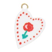 Heart Charm 12x8 mm UV Print - Peony - 304L Gold Stainless Steel - Red x1|raw }}