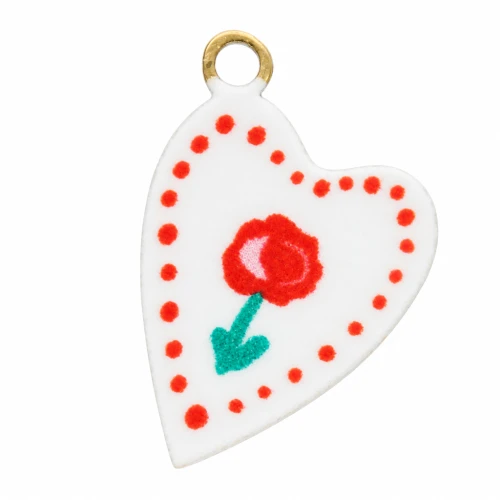 Heart Charm 12x8 mm UV Print - Peony - 304L Gold Stainless Steel - Red x1