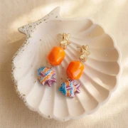 Irregular baroque bead in translucent resin 19x15 mm - Marbled lichen x1
