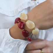 Flat irregular bead in opaque resin 25x20 mm - Cream marbled x1