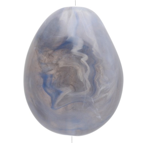 Flat irregular bead 25x20 mm in translucent resin - Blue grey marbled x1