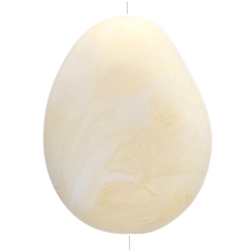 Flat irregular bead in translucent resin 22x17 mm - Cream marbled x1