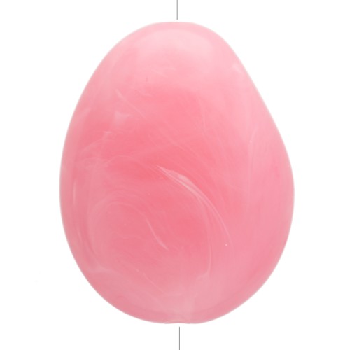 Flat irregular bead 22x17 mm in translucent resin - Dark pink marbled x1