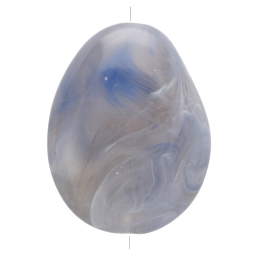 Flat irregular bead in translucent resin 22x17 mm - Blue-grey marbled x1