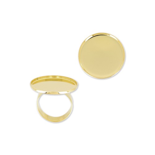 20 mm round flat-back cabochon brass ring - Fine gold plated x1