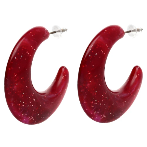 35 mm hoop earrings in opaque resin - Dark red marbled glitter x2