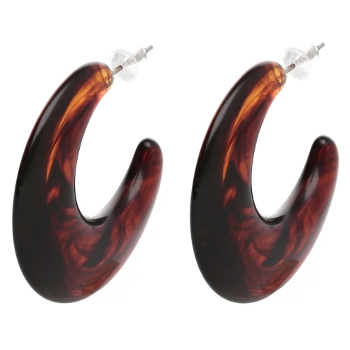 35 mm hoop earrings in translucent resin - Marbled amber x2