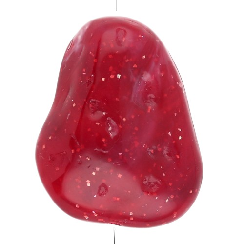 Textured irregular flat bead 29x24 mm in resin - Dark red marbled with glitter