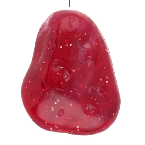 Textured irregular flat bead 29x24 mm in resin - Dark red marbled with glitter