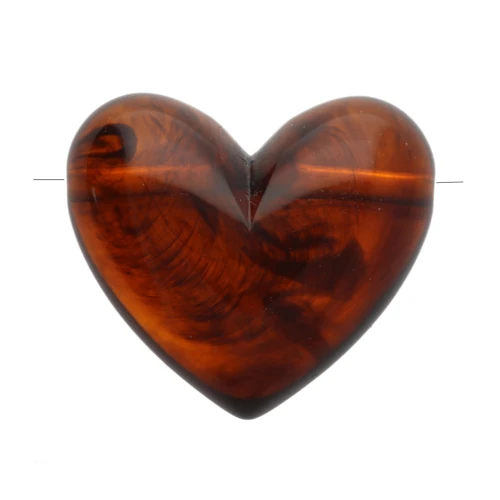 13x15 mm translucent resin heart beads - horizontal hole - Marbled amber x6