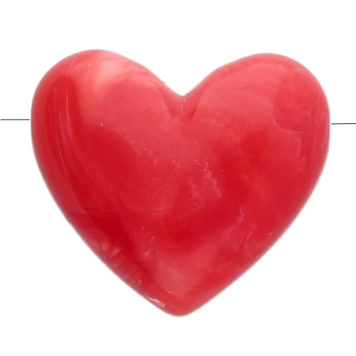 13x15 mm opaque resin heart beads - horizontal hole - Grenadine marbled x6
