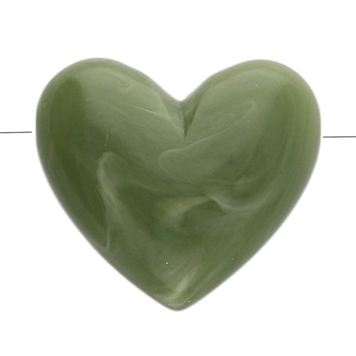 13x15 mm opaque resin heart beads - horizontal hole - Khaki marbled x6