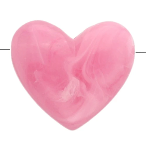 Heart beads 13x15 mm translucent resin - horizontal hole - Dark pink marbled x6