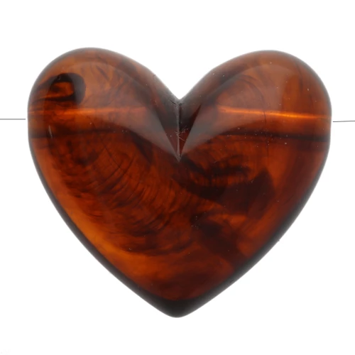 15.5x18 mm translucent resin heart bead - horizontal hole - Marbled amber x1