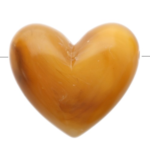 Heart bead 15.5x18mm in translucent resin - horizontal hole - Apricot marbled x1
