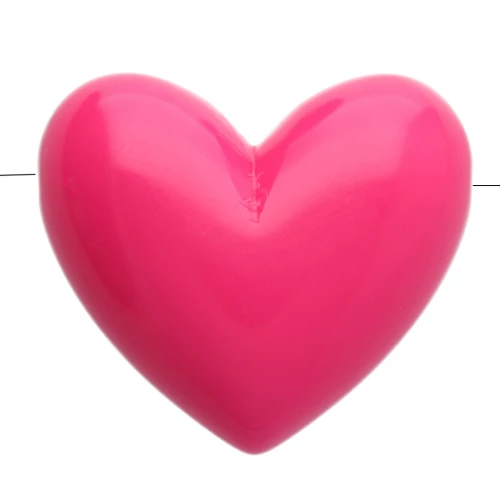 Heart bead 15.5x18 mm in opaque resin - horizontal hole - Pink fuchsia x1