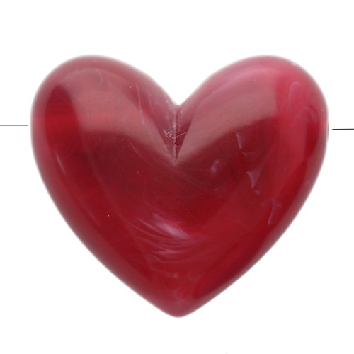 15.5x18 mm translucent resin heart bead - horizontal hole - Marbled garnet x1