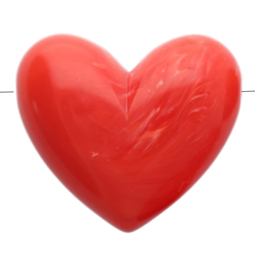 Heart bead 15.5x18 mm resin opaque - horizontal hole - Grenadine marbled x1