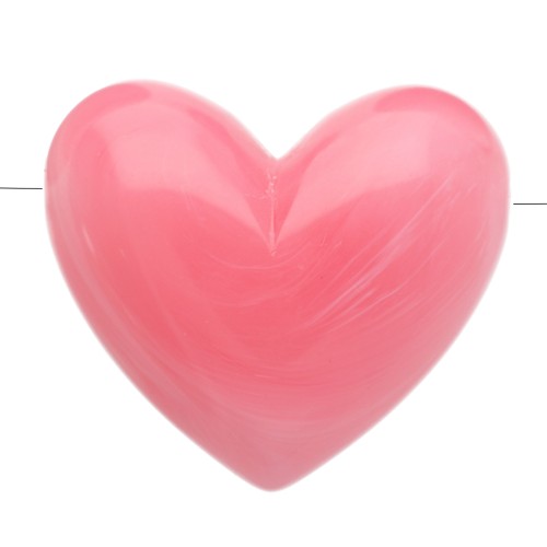 Heart bead 15.5x18mm translucent resin - horizontal hole - Dark pink marbled x1