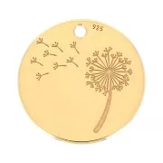 925 Sterling Silver fine Gold plated Dandelion charm 14mm x1