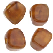 Irregular cube bead 15x13 mm in transparent resin - Marbled Caramel x1