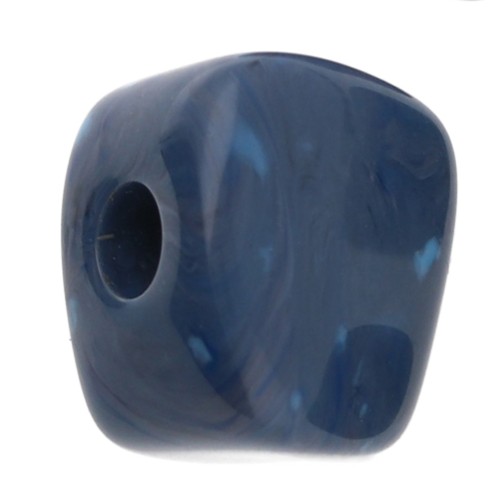 Irregular cube bead 15x13 mm in opaque resin - Marbled Blue jean x1