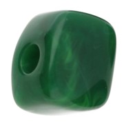 Irregular cube bead 15x13 mm in opaque resin - Fir green marbled x1|raw }}