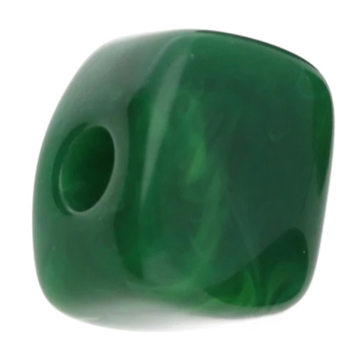Irregular cube bead 15x13 mm in opaque resin - Fir green marbled x1