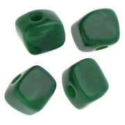 Irregular cube bead 15x13 mm in opaque resin - Fir green marbled x1