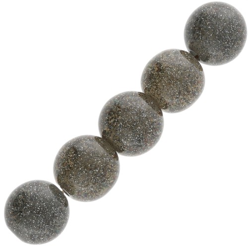 8 mm round beads in transparent resin - Black glitter x10