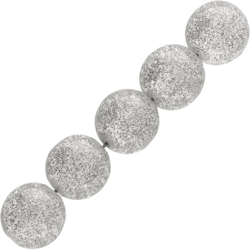 8 mm round beads in transparent resin - Silver glitter x10