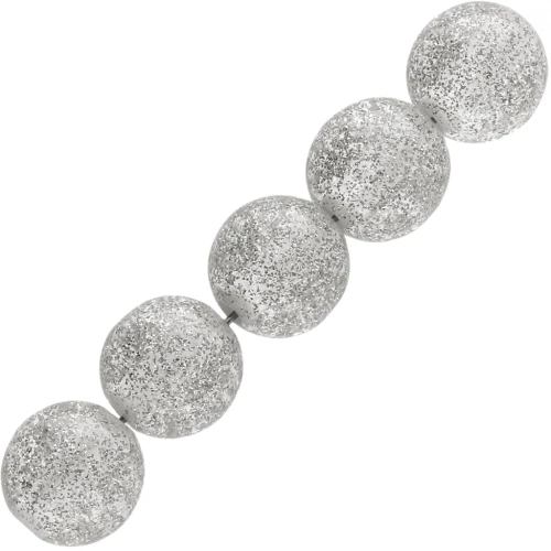 12 mm round beads in transparent resin - Silver glitter x6