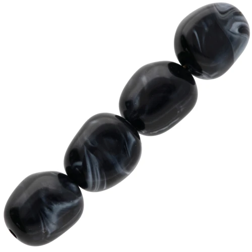 12x10 mm irregular beads in opaque acrylic - Black marbled x10