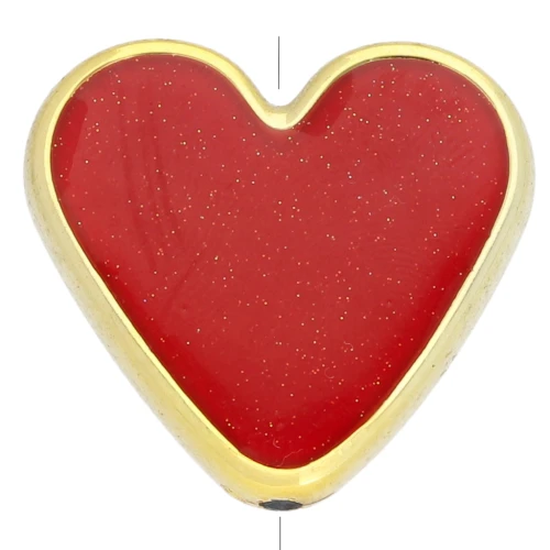 Heart bead 25.5x27.5 mm CCB acrylic metallic and epoxy - Gold - Glitter red