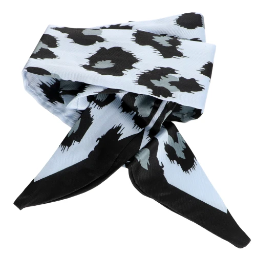 Imitation silk scarf ribbon - 50 mm - Leopard Blue grey - Black x85 cm
