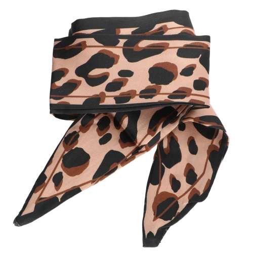 Imitation silk scarf ribbon - 50 mm - Brown leopard - Black x85 cm