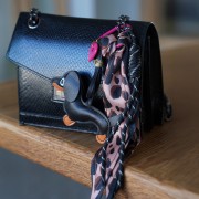 Imitation silk scarf ribbon - 50 mm - Brown leopard - Black x85 cm