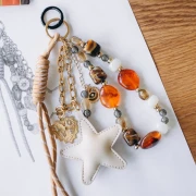 Star pendant for bag jewelry - 68 mm - PU - Beige x1