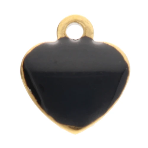 Heart charms 5.5x5 mm with epoxy resin - 304 Gold stainless steel - Black x4