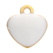 Heart charms 5.5x5 mm with epoxy resin - 304 Gold stainless steel - White x4